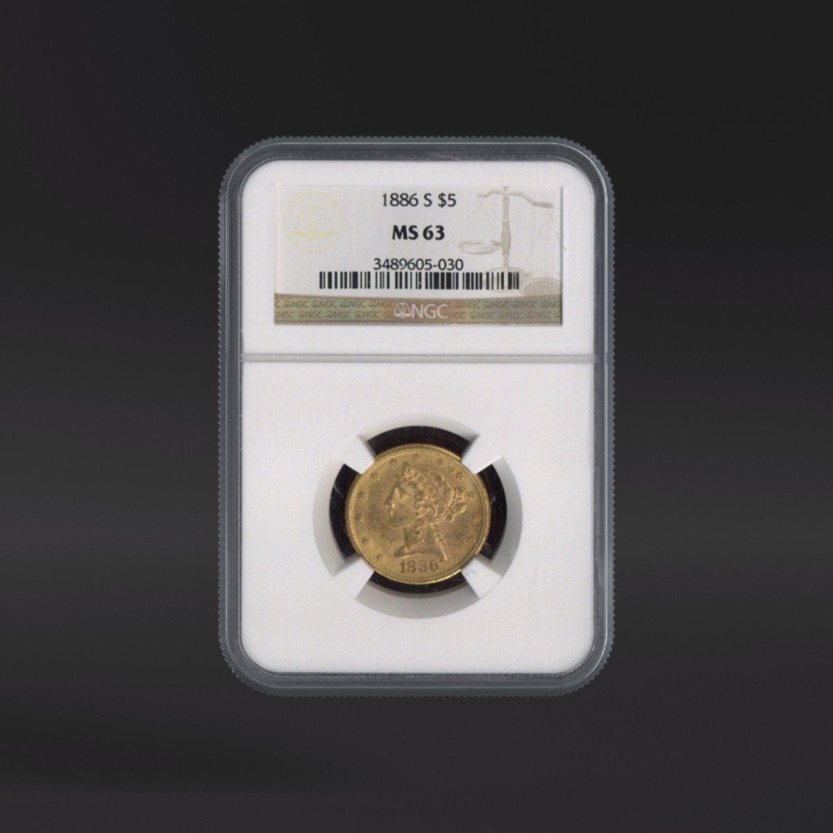 1886-S $5 Gold NGC MS63